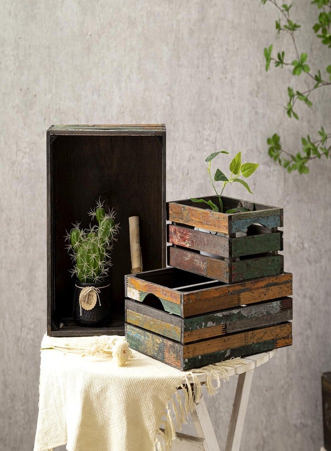 TIMRIS Set of 3 Rustic Distressed Wood Nesting Crates, Farmhouse Decorative Wooden Storage Boxes, Large Vintage Reclaimed Wood Baskets for Display (Random) - Image 5
