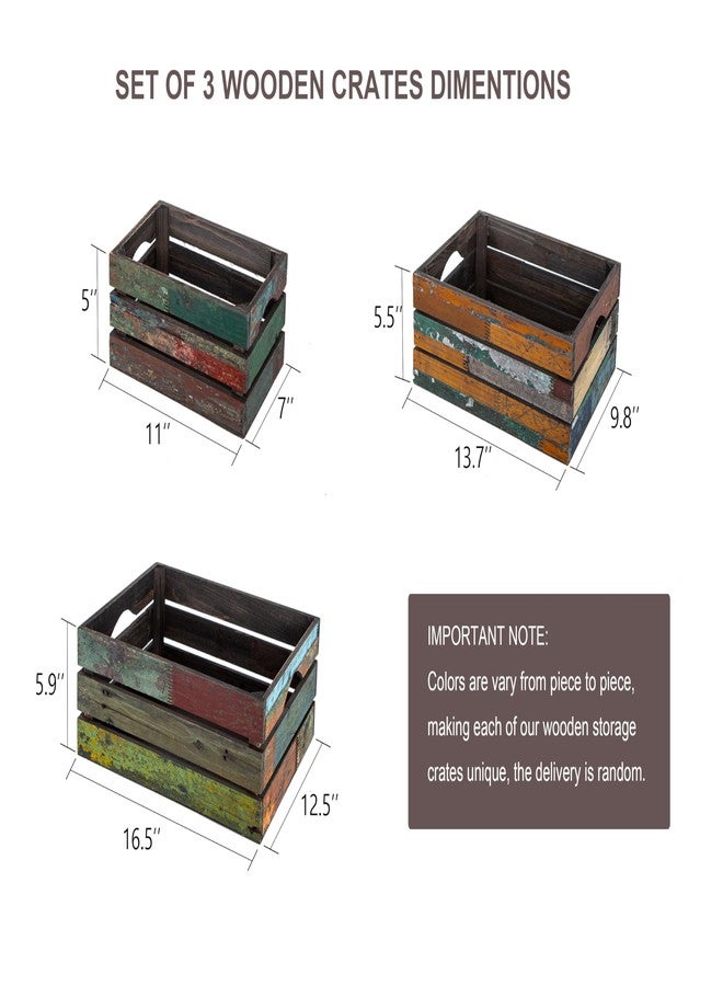 TIMRIS Set of 3 Rustic Distressed Wood Nesting Crates, Farmhouse Decorative Wooden Storage Boxes, Large Vintage Reclaimed Wood Baskets for Display (Random) - Image 4