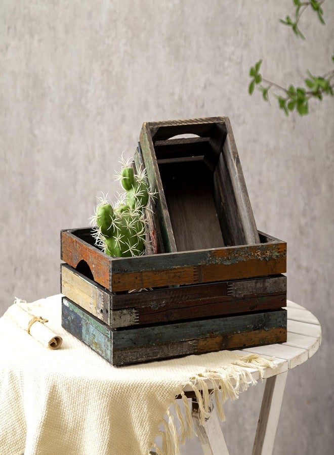 TIMRIS Set of 3 Rustic Distressed Wood Nesting Crates, Farmhouse Decorative Wooden Storage Boxes, Large Vintage Reclaimed Wood Baskets for Display (Random) - Image 2