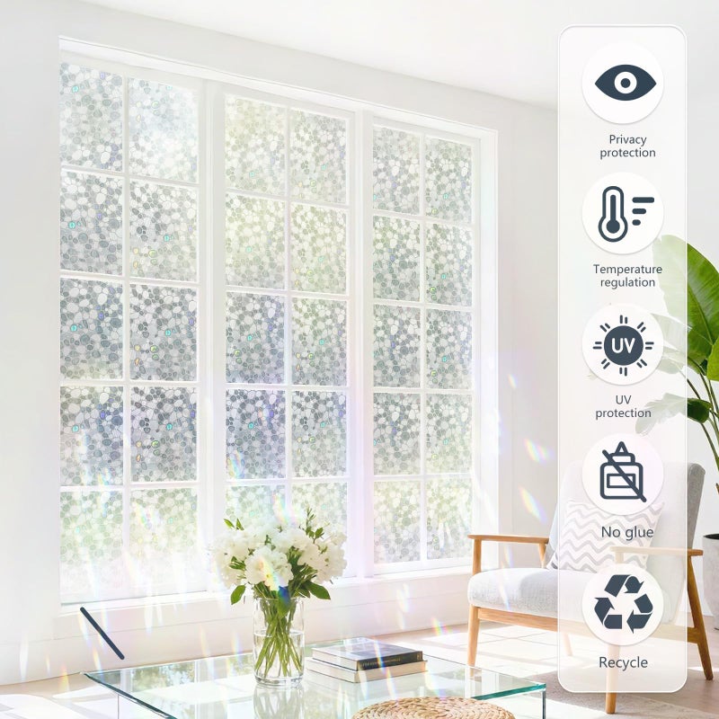 JAYONG Window Privacy Film - Rainbow Stained Glass Window Film, Static Cling Heat Control Sun Blocking Window Tint for Home Office, 17.5 x 78.7 Inch - Image 2