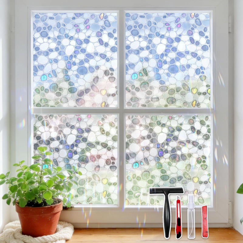JAYONG Window Privacy Film - Rainbow Stained Glass Window Film, Static Cling Heat Control Sun Blocking Window Tint for Home Office, 17.5 x 78.7 Inch - Image 1