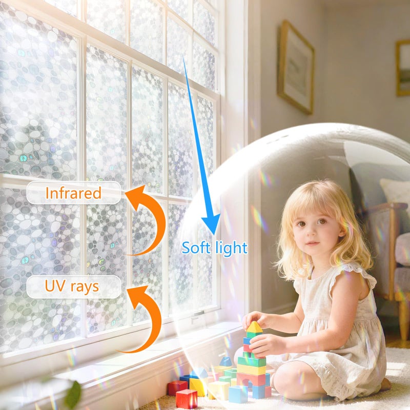 JAYONG Window Privacy Film - Rainbow Stained Glass Window Film, Static Cling Heat Control Sun Blocking Window Tint for Home Office, 17.5 x 78.7 Inch - Image 3