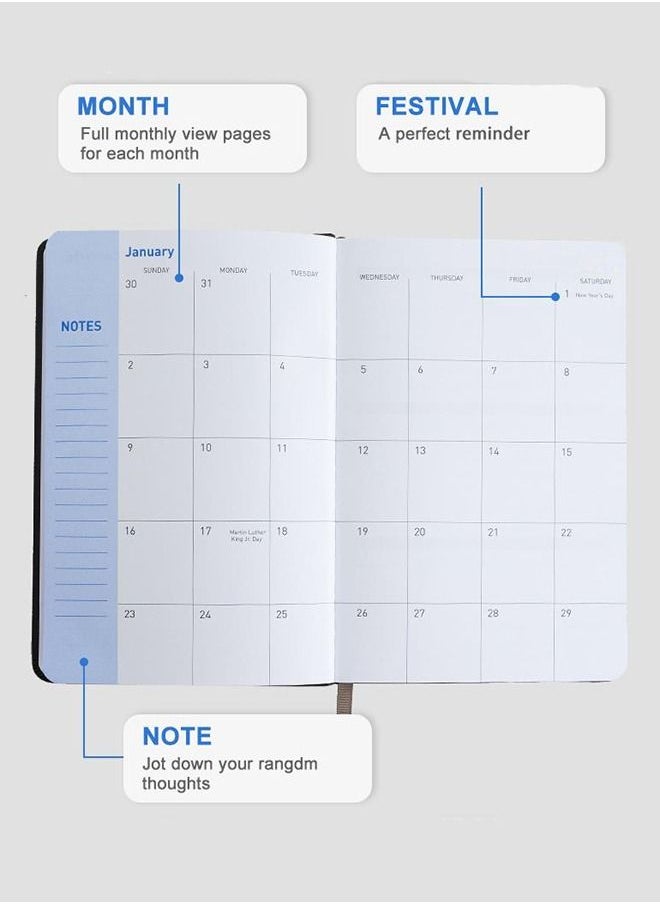 Arabest Academic Weekly & Monthly Planner Daily Planner with Monthly Tabs, Leather Cover + Month Label + Thick Paper + Elasticated String on the side  - Image 4