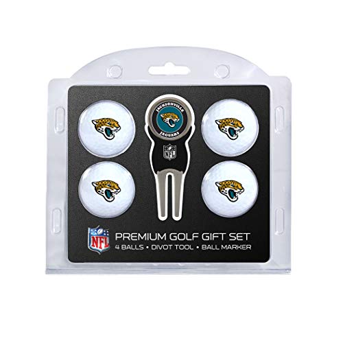 Team Golf NFL Jacksonville Jaguars 4 Golf Ball And Divot Tool Set Regulation Size Golf Balls (4 Count) & Divot Tool with Removable Double-Sided Magnetic Marker - Image 1