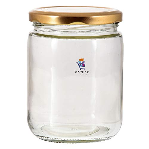 Machak Kitchen Storage Glass Jar With Rust Proof Air Tight Golden Cap, 500 Gms, Clear (Set of 4) - Image 2