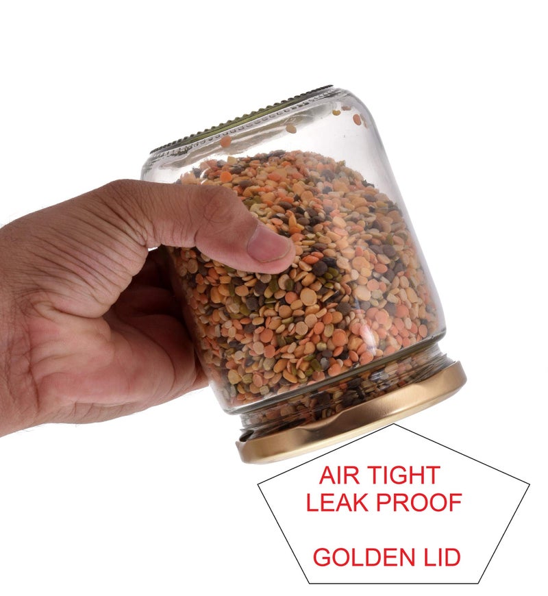 Machak Kitchen Storage Glass Jar With Rust Proof Air Tight Golden Cap, 500 Gms, Clear (Set of 4) - Image 5