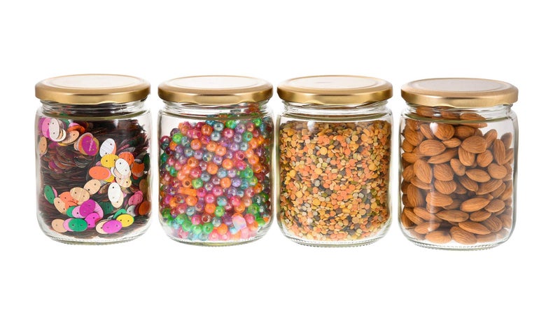 Machak Kitchen Storage Glass Jar With Rust Proof Air Tight Golden Cap, 500 Gms, Clear (Set of 4) - Image 1