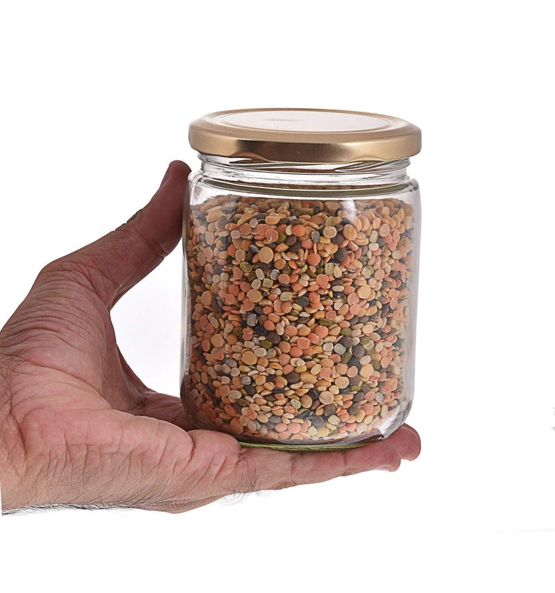 Machak Kitchen Storage Glass Jar With Rust Proof Air Tight Golden Cap, 500 Gms, Clear (Set of 4) - Image 4