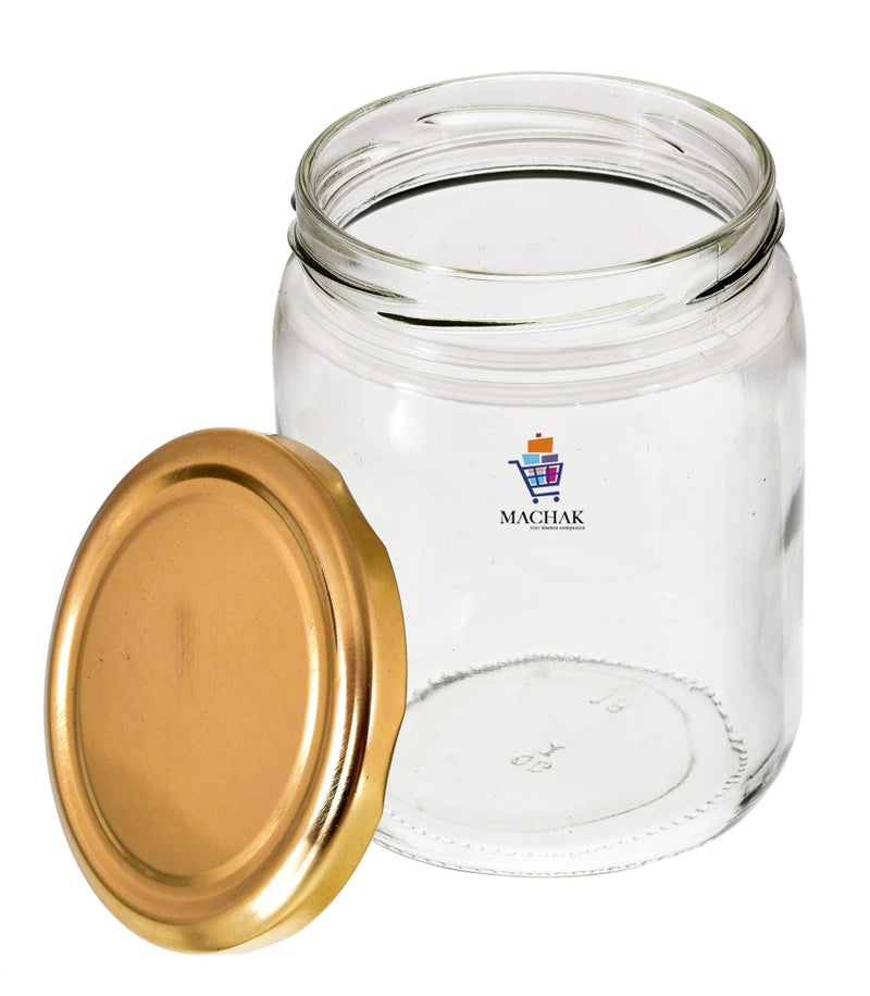 Machak Kitchen Storage Glass Jar With Rust Proof Air Tight Golden Cap, 500 Gms, Clear (Set of 4) - Image 3