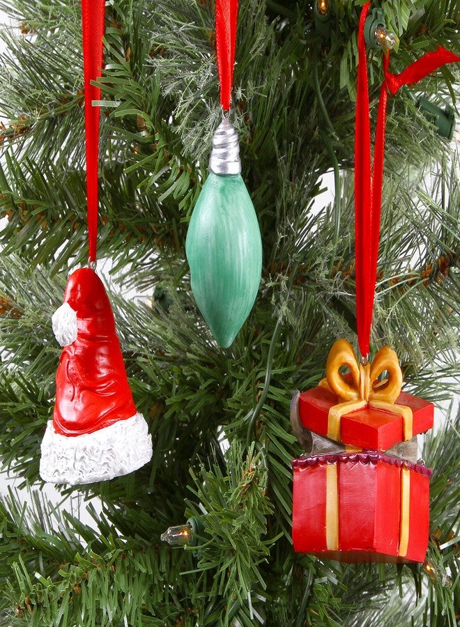 فورجد دايس كو. مجموعة زينة عيد الميلاد "مونستروس ميري ميكرز" من شركة فورجد دايس، تتكون من 3 قطع مصنوعة من الراتنج ومطلية يدويًا، تشمل قبعة سانتا كلوز، ومصباح شجرة عيد الميلاد، وعلبة هدايا. زينة وحوش لعبة DND - Image 4