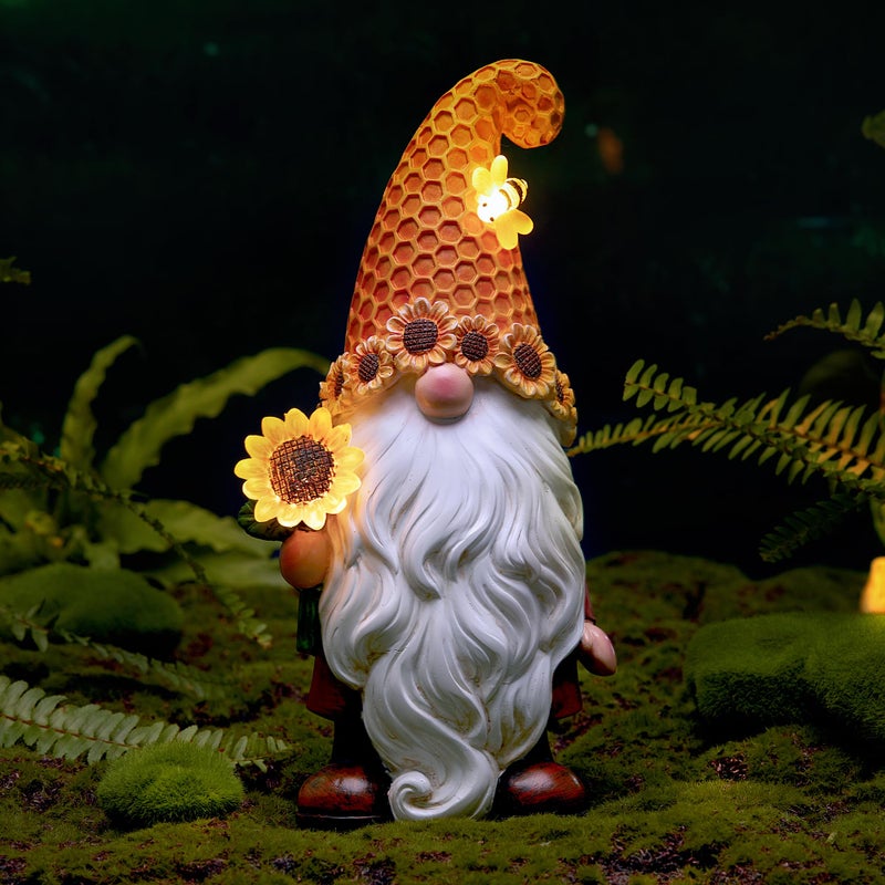 Olekki Garden Gnomes Outdoor - Sunflower Gnome Statue with Solar LED Lights for Yard, Patio, Lawn Ornaments - Best Garden Gifts for Mothers Day, Housewarming, Festival - Image 1