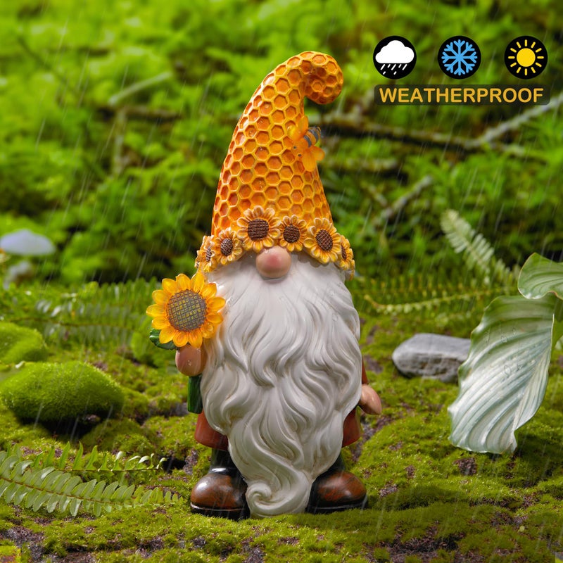 Olekki Garden Gnomes Outdoor - Sunflower Gnome Statue with Solar LED Lights for Yard, Patio, Lawn Ornaments - Best Garden Gifts for Mothers Day, Housewarming, Festival - Image 5