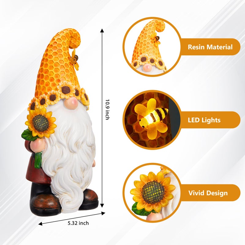 Olekki Garden Gnomes Outdoor - Sunflower Gnome Statue with Solar LED Lights for Yard, Patio, Lawn Ornaments - Best Garden Gifts for Mothers Day, Housewarming, Festival - Image 4