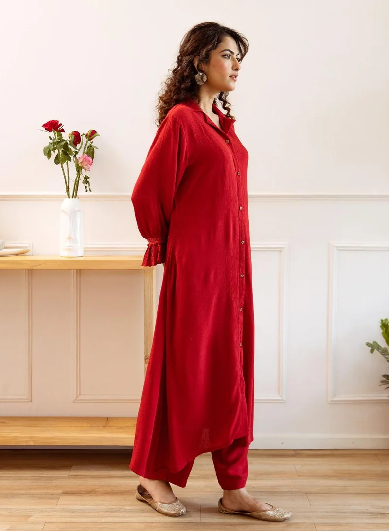 ISHIN  Women Red Rayon 2 Pcs Kurta Set for Women | Best Price UAE