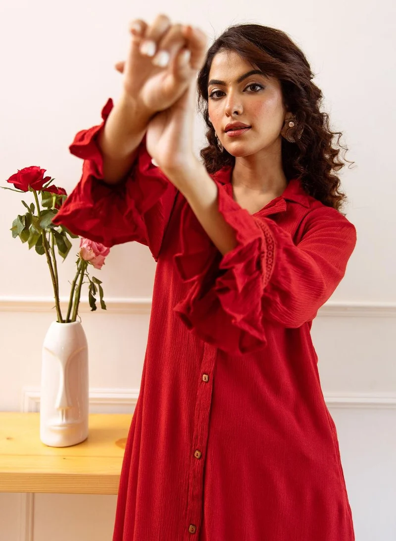 ISHIN  Women Red Rayon 2 Pcs Kurta Set for Women | Best Price UAE