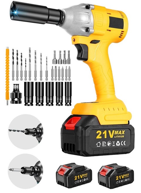Cordless Impact Wrench Driver Kit  Impact Gun with Lithium-Ion Battery Professional Power Tools Set with Complete Accessories