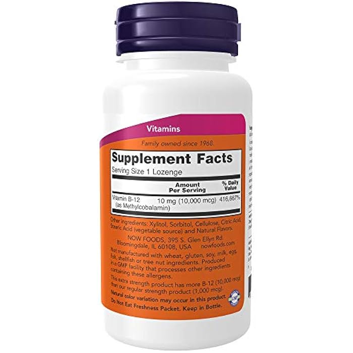 now Supplements, Methyl B-12 (Methylcobalamin) 10,000 mcg, Nervous System Health*, 60 Lozenges - Image 2