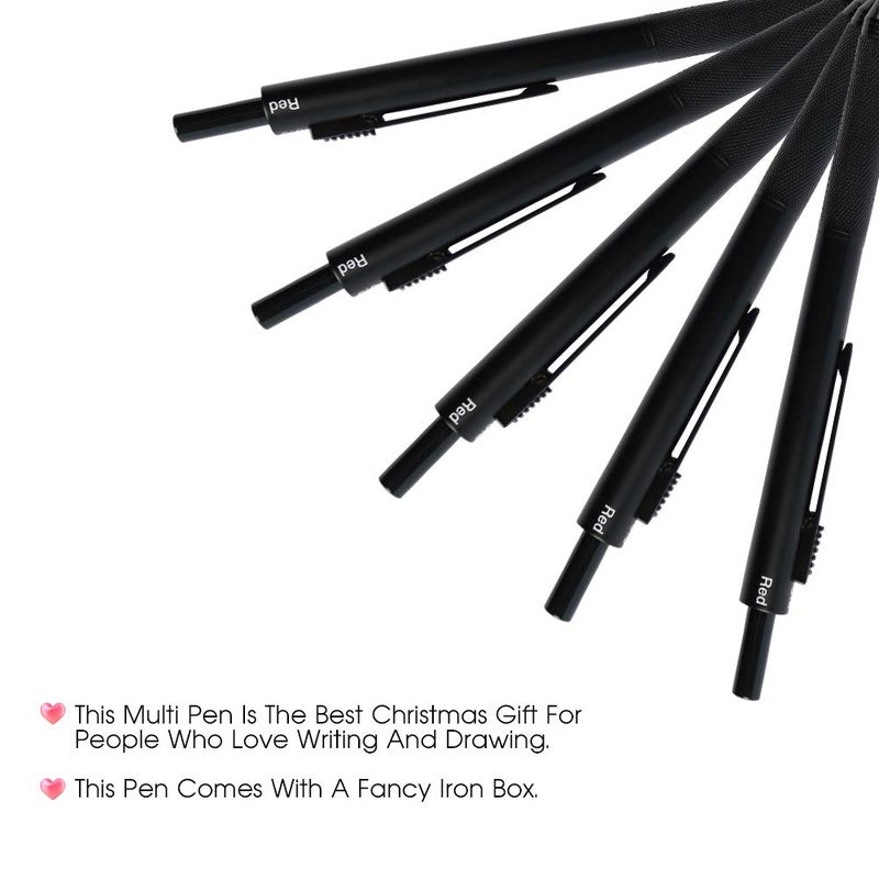 smttw 4 in1 Multi-Function Refillable & Retractable Ballpoint Pen + 0.5mm Mechanical Pencil, Fine Point, Black Metal Barrel, Black/Red/Blue Inks, Multicolor Pen With Metal Gift Box - Image 4
