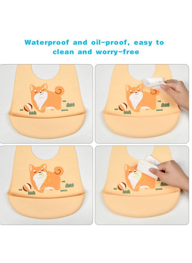 Bebiland 2 Pieces Silicone Baby Weaning Bibs with Food Catcher Pocket (Hippo/Puppy)  - Image 4