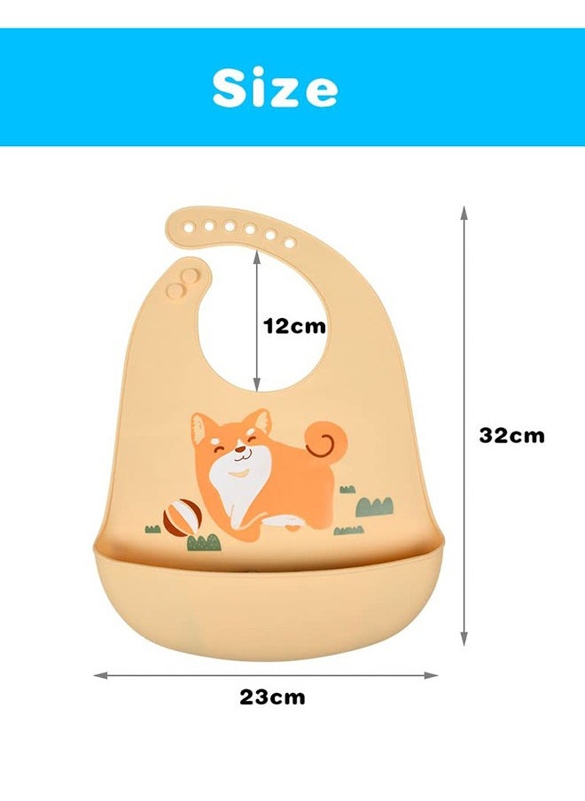 Bebiland 2 Pieces Silicone Baby Weaning Bibs with Food Catcher Pocket (Hippo/Puppy)  - Image 2