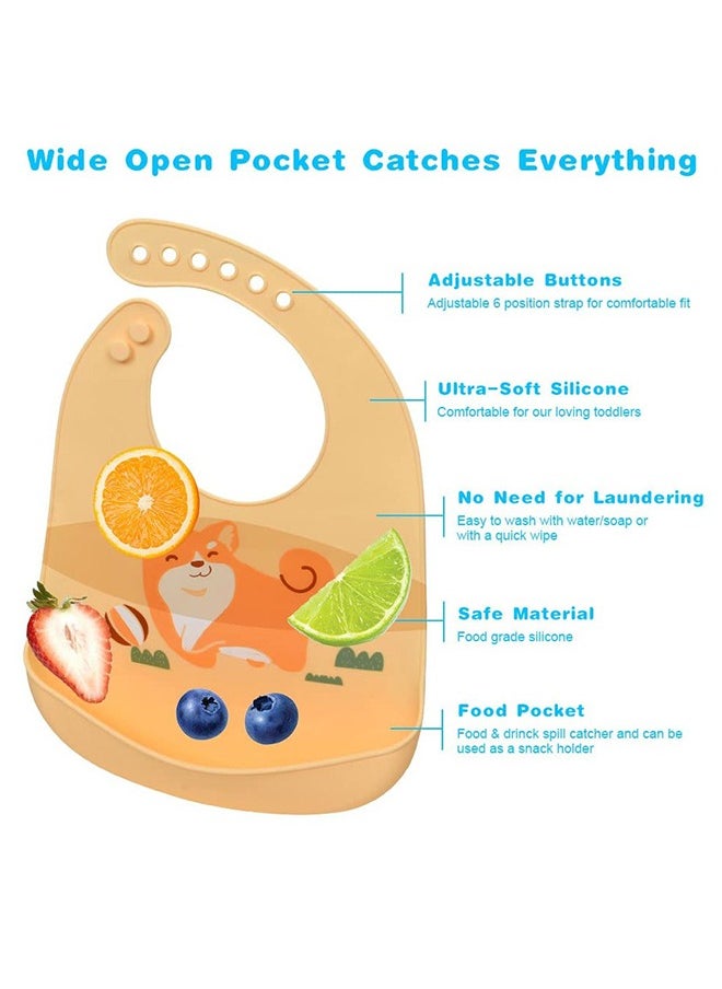 Bebiland 2 Pieces Silicone Baby Weaning Bibs with Food Catcher Pocket (Hippo/Puppy)  - Image 3