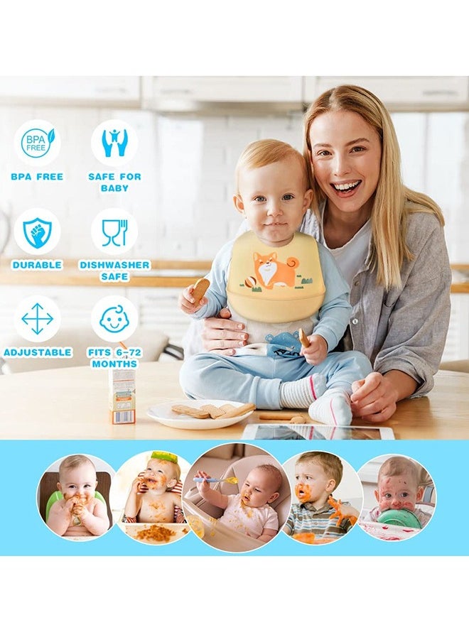 Bebiland 2 Pieces Silicone Baby Weaning Bibs with Food Catcher Pocket (Hippo/Puppy)  - Image 5