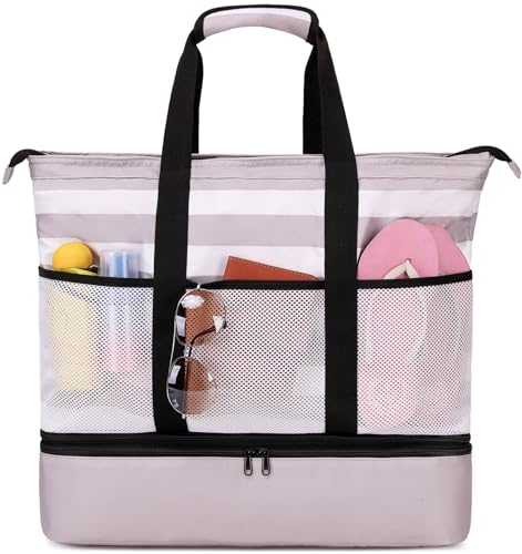 JIANYA Beach Bag Women Waterproof Sandproof Beach Tote Bags with Cooler Top Zipper Large Totes for Beach Pool Travel Daily Shallow coffee - Image 1