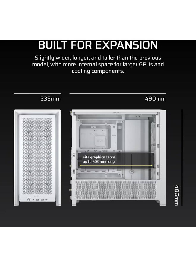 Corsair FRAME 4000D RS Modular Mid-Tower ATX PC Case – High Airflow, 3x RS120 Fans, Dual 360mm Radiator Support, GPU Anti-Sag Arm, USB-C & USB-A Front I/O, TG Side Panel, Cable Management, Compatible with Mini-ITX to E-ATX Motherboards, White | CC-9011313-WW - Image 3