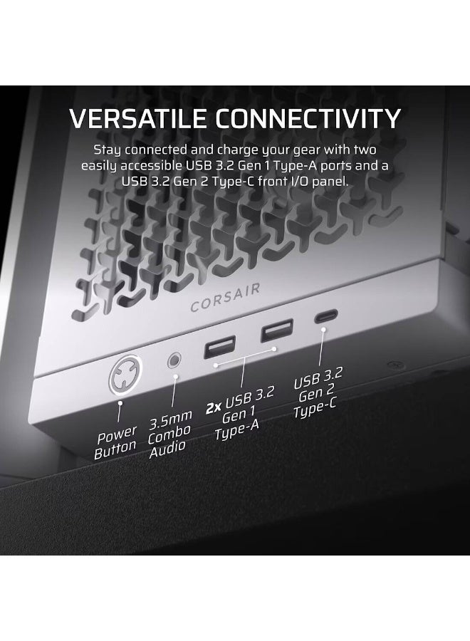 Corsair FRAME 4000D RS Modular Mid-Tower ATX PC Case – High Airflow, 3x RS120 Fans, Dual 360mm Radiator Support, GPU Anti-Sag Arm, USB-C & USB-A Front I/O, TG Side Panel, Cable Management, Compatible with Mini-ITX to E-ATX Motherboards, White | CC-9011313-WW - Image 4