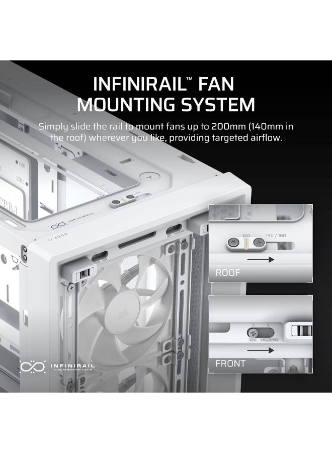 Corsair FRAME 4000D RS Modular Mid-Tower ATX PC Case – High Airflow, 3x RS120 Fans, Dual 360mm Radiator Support, GPU Anti-Sag Arm, USB-C & USB-A Front I/O, TG Side Panel, Cable Management, Compatible with Mini-ITX to E-ATX Motherboards, White | CC-9011313-WW - Image 5