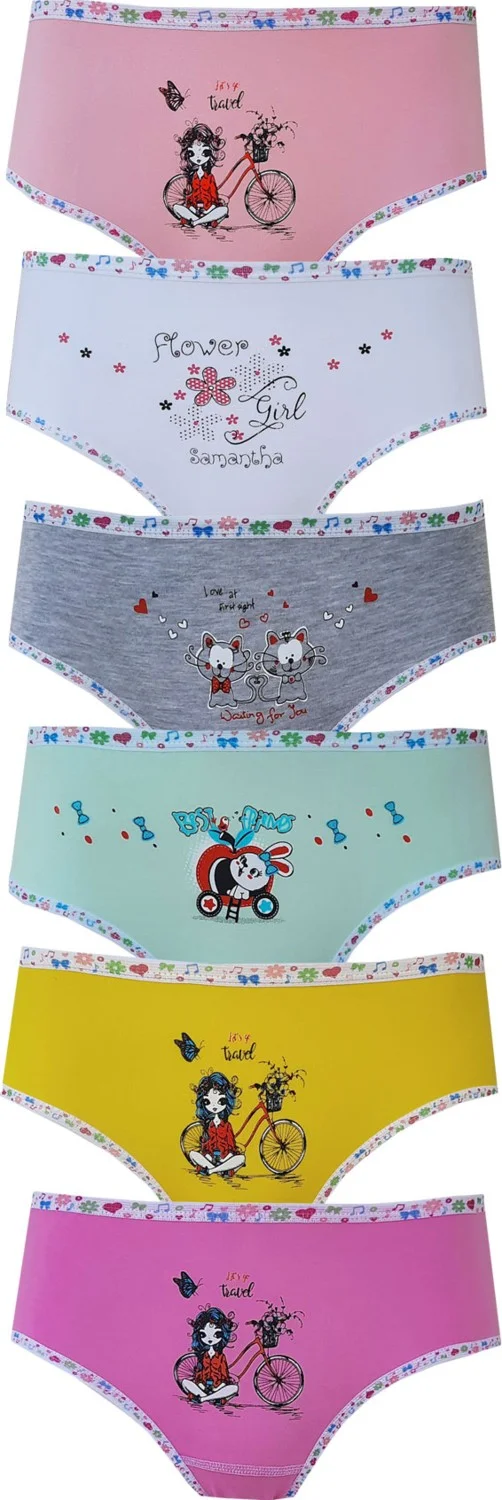 Hepsine Rakip Rivaling All, 6-Piece Girl's Printed Colorful Panties, Lycra Slips