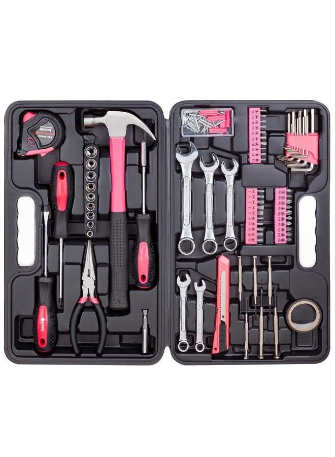CARTMAN 148Piece Tool Set General Household Hand Tool Kit with Plastic Toolbox Storage Case Pink - Image 1
