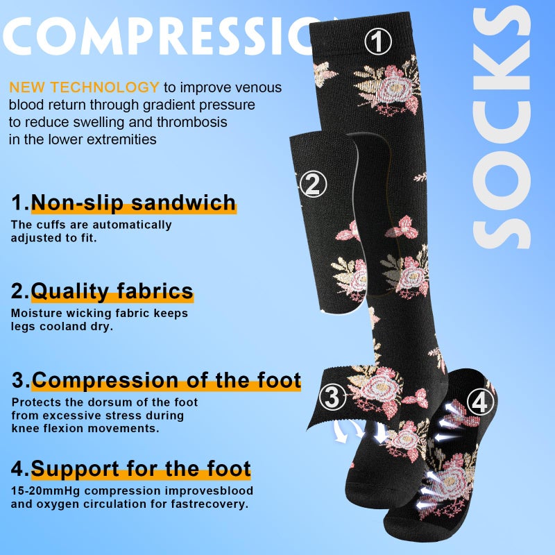 cerpite Compression Socks for Women & Men 6 Pairs Knee High Compression Socks 20-30 mmhg Best for Running,Nurse,Travel - Image 3