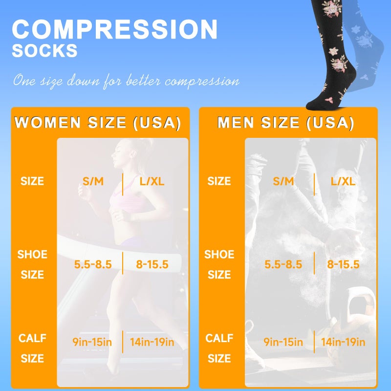cerpite Compression Socks for Women & Men 6 Pairs Knee High Compression Socks 20-30 mmhg Best for Running,Nurse,Travel - Image 4