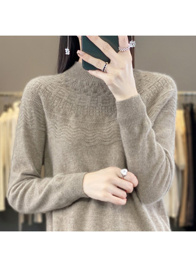 XINYANG Seamless One-Piece Knit 100% Wool Sweater Women'S 2025 Autumn Semi-Turtle Neck Pullover Knit Top - Image 3
