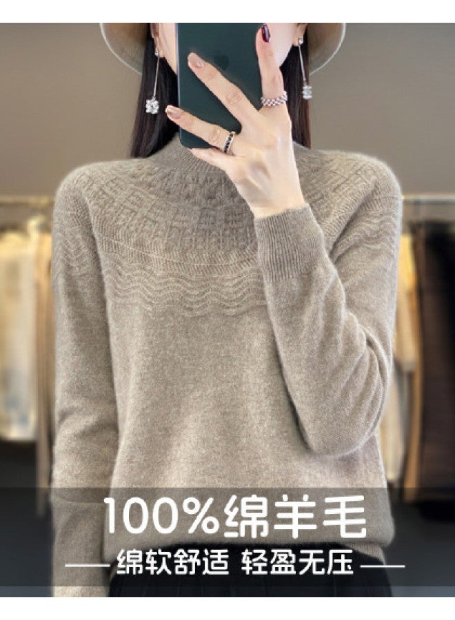 XINYANG Seamless One-Piece Knit 100% Wool Sweater Women'S 2025 Autumn Semi-Turtle Neck Pullover Knit Top - Image 1