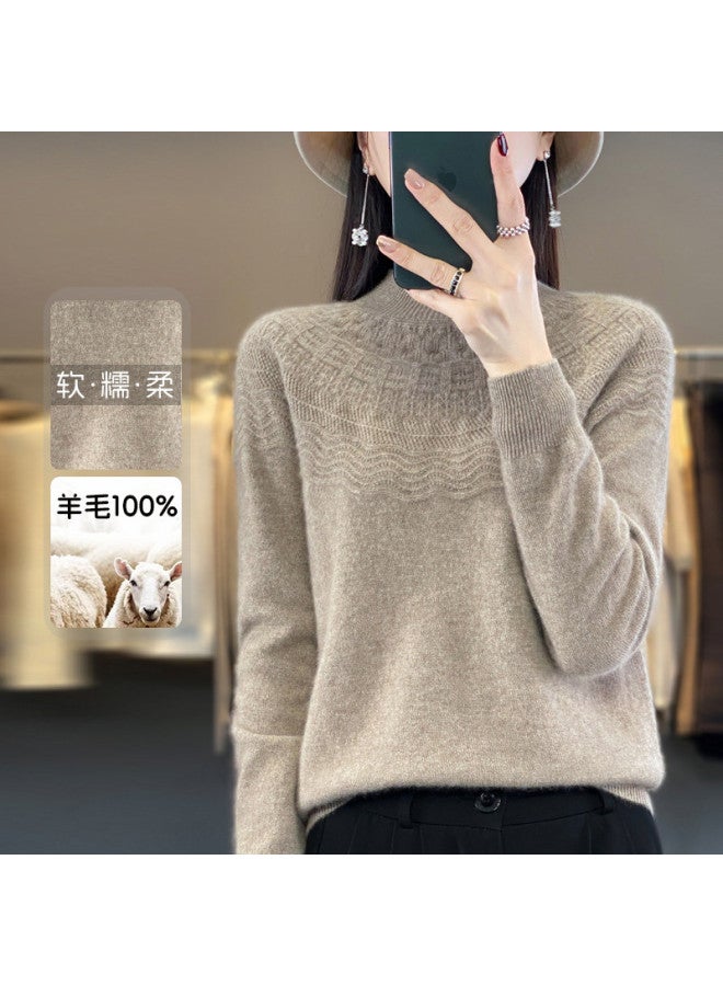 XINYANG Seamless One-Piece Knit 100% Wool Sweater Women'S 2025 Autumn Semi-Turtle Neck Pullover Knit Top - Image 2