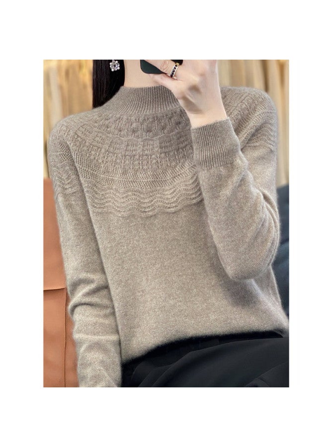 XINYANG Seamless One-Piece Knit 100% Wool Sweater Women'S 2025 Autumn Semi-Turtle Neck Pullover Knit Top - Image 4