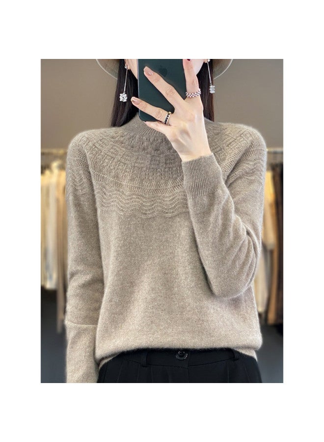 XINYANG Seamless One-Piece Knit 100% Wool Sweater Women'S 2025 Autumn Semi-Turtle Neck Pullover Knit Top - Image 5