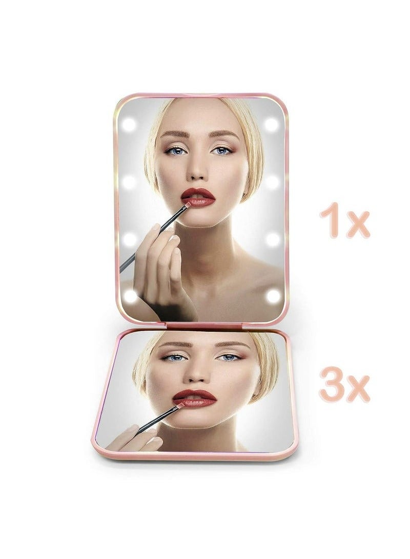 Pocket Mirror, 1X/3X Magnification LED Compact Travel Makeup Mirror With Light, 2-Sided, Portable, Folding, Handheld (Pink)  - Image 4