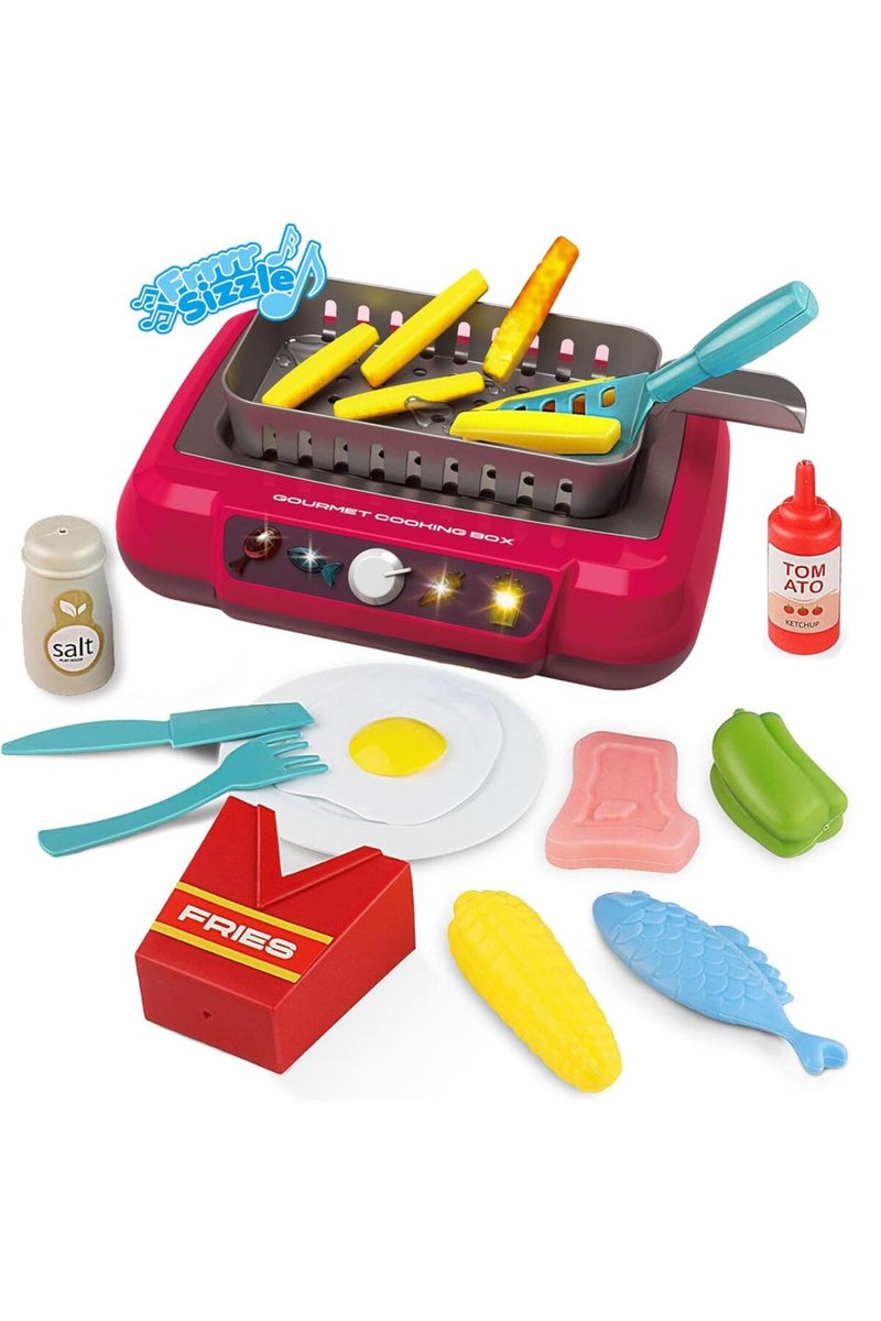 2A550-Red Kitchen Color-Changing Toys Food Gourmet Cooking Box Toy With Light 20PCS Simulation Plays