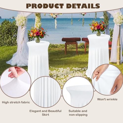 PWDAN 5 Pack White Cocktail Table Covers - 32 x 43 Inch Stretch Spandex Cocktail Tablecloths with Skirt Round Stretch High Top Table Cloths for Party, Bar, Pub, Wedding, Banquet, Birthday - Image 3