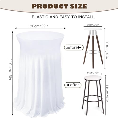PWDAN 5 Pack White Cocktail Table Covers - 32 x 43 Inch Stretch Spandex Cocktail Tablecloths with Skirt Round Stretch High Top Table Cloths for Party, Bar, Pub, Wedding, Banquet, Birthday - Image 5