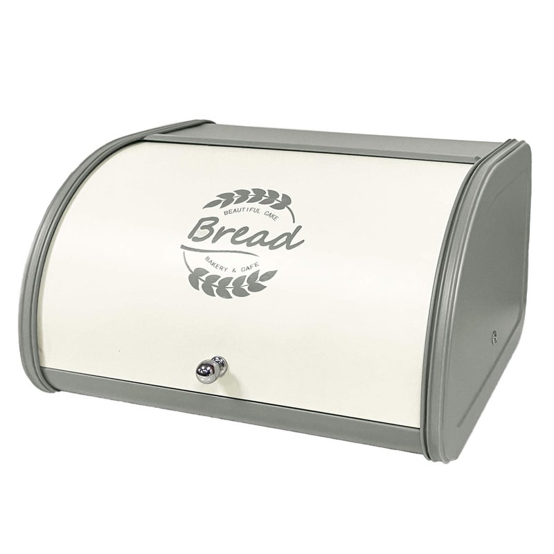X458 Gray Bread Box Roll Top Metal Bread Box for Kitchen Countertop Large Space Keeps Bakery Items Fresh Longer Bread Bin for Kitchen Countertop Breadbox to Store Cookies Bagels Muffins
