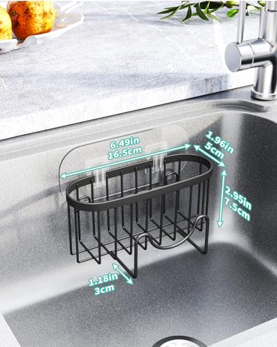 HapiRm Multifunctional Sponge Holder with Unique M-shaped, 2 Installation Methods Kitchen Sink Caddy Organizer, Rustproof Stainless Steel Sponge Caddy for Brush, Sink Stopper and Scraper -Black - Image 3