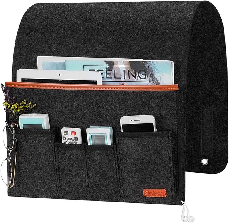 Sofa Armrest Storage Bag with 5 Pockets, Non-Slip Recliner Remote Organizer—Holds TV Remotes, Phones, Magazines—Black - Image 1