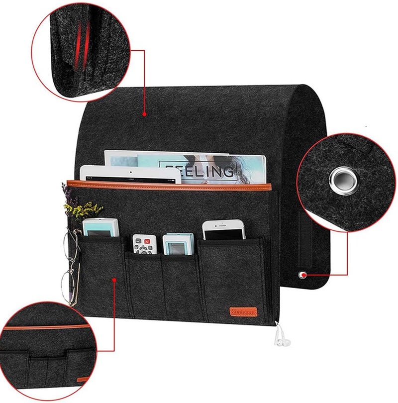 Sofa Armrest Storage Bag with 5 Pockets, Non-Slip Recliner Remote Organizer—Holds TV Remotes, Phones, Magazines—Black - Image 4