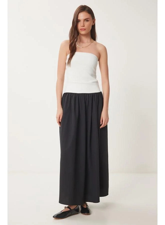 Lovely Istanbul Coordinated Color Textured Strapless Dress WHITE BLACK LUS0102