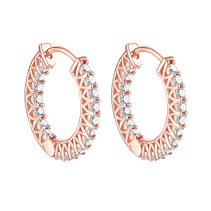 Trendy European Style S925 Silver Earrings with Zircon, Rose Gold Plated, Fashionable OL  Design