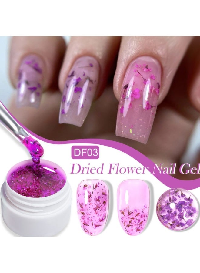 Born Pretty Dried Flower Nail Polish Natural Glitter Flower Gel Nail Polish Soak Off UV LED Nail Varnish Decoration Manicure Nail Art Design Purple
